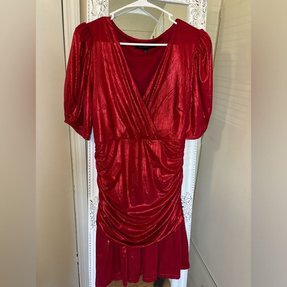 Sugarlips Red V-Neck Ruched Wrap Dress